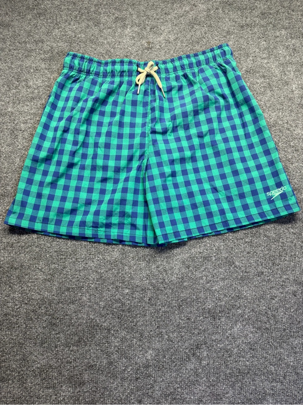 Speedo Men's Teal & Blue Check Drawstring Swim Trunks